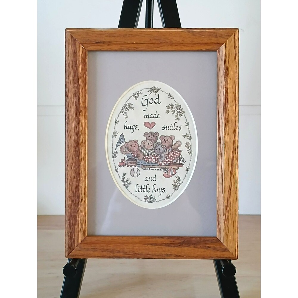 Creative Calligraphy Vintage God Made Hugs & Little Boys Picture in Wood Frame